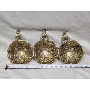 3 Peacock Bowls Jewelry Dishes Attached ~16" Wide And 2"‎ Deep